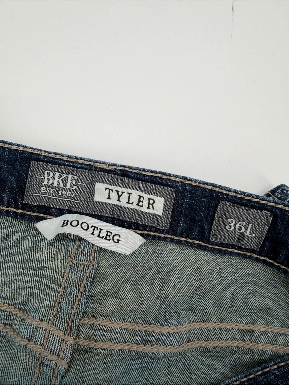 BKE Jeans Mens Tag 36L Dark Blue TYLER Bootleg Style Cotton Blend Denim (36x34)